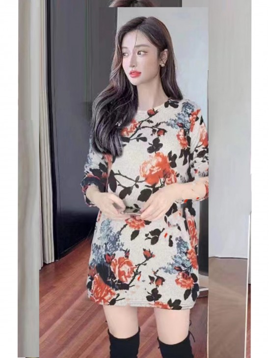 Flower Printed Jersey Knit Fashion Top 